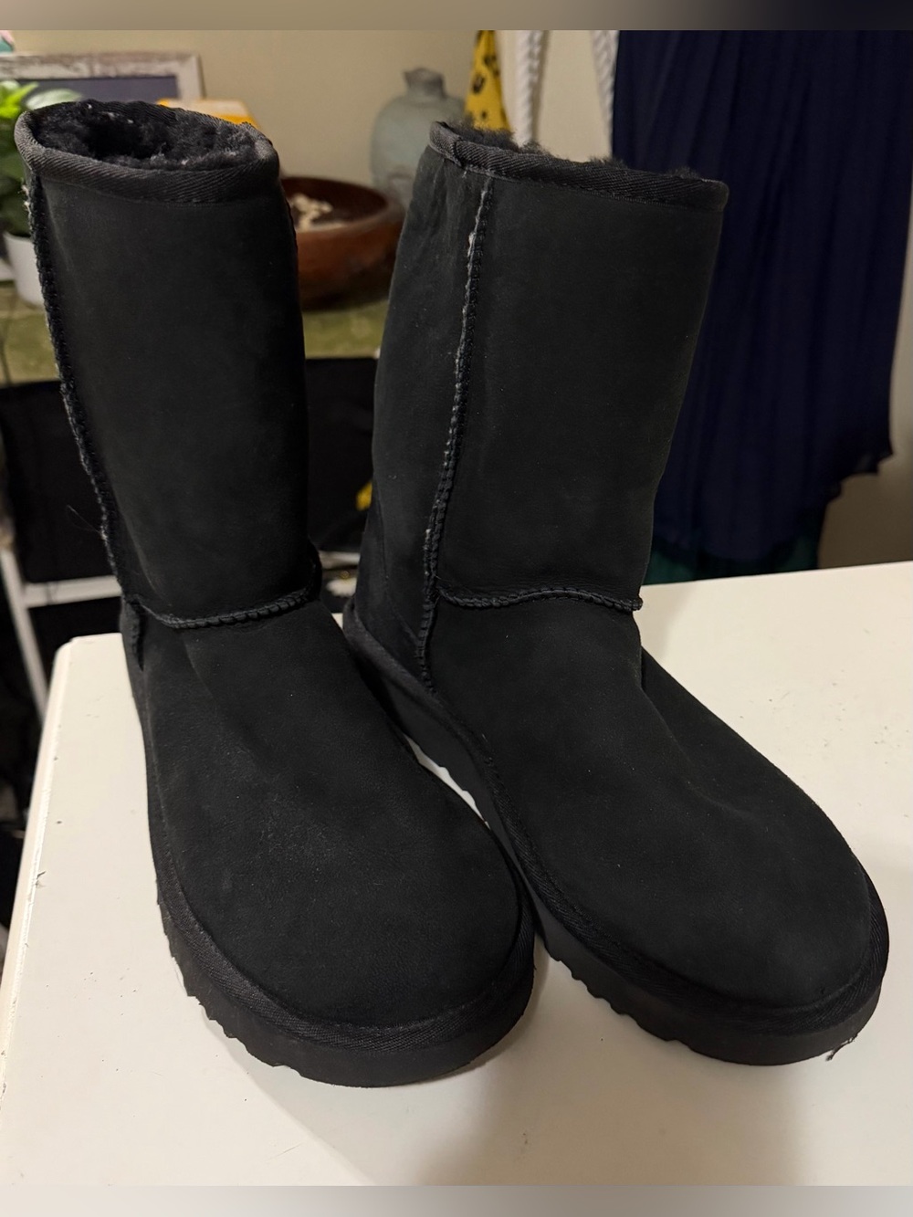 UGG Black Suede Tall Shearling Boots